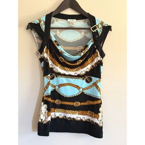 Vintage Cache Baroque Chain Print Cowl Neck Top Yacht Club Old Money Mob Wife S